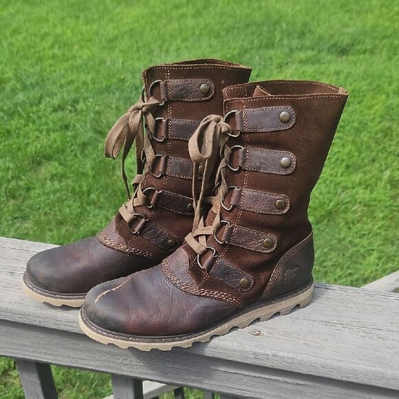 Sorel Women’s Brown Leather & Suede Lace-Up Boots Size 7 - Picture 1 of 9